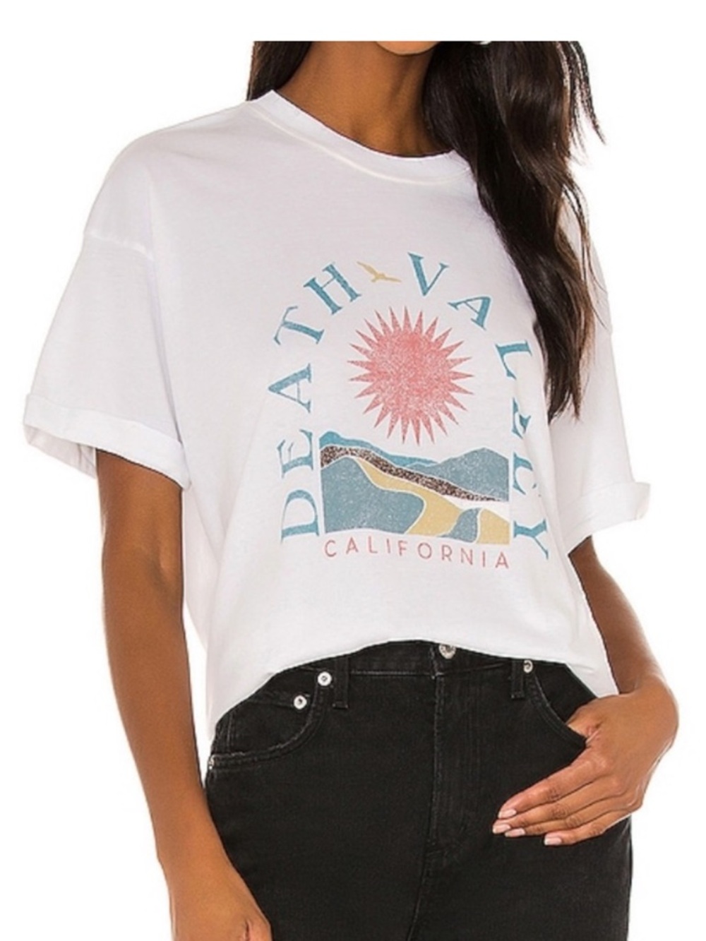 Girl Dangerous Death Valley California Distressed White Graphic T-Shirt Boho